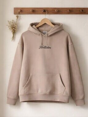 Hollister Men's Pullover Hoodie in Dusty Beige M